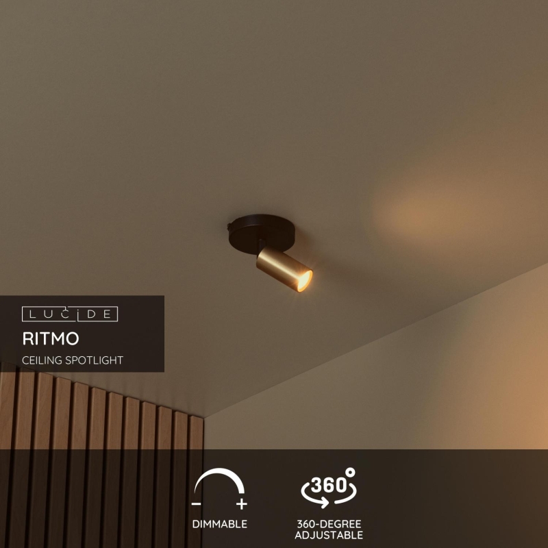 Lucide RITMO - Ceiling spotlight - Ø 10 cm - 1xGU10 (MR11) - Matt Gold / Brass
